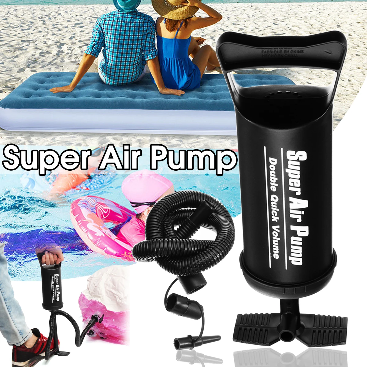 Audew 1 PC 750CC Inflatable Double Action Two Way Air Pump Mini Hand