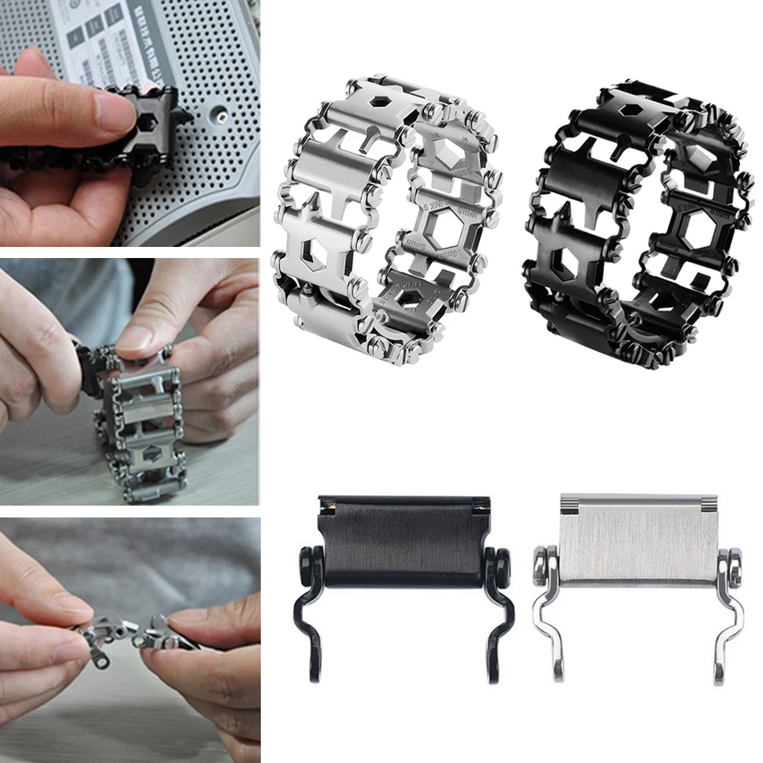 

Hand Tools Multifunction Tread Bracelet Outdoor Bolt Driver Tools Kit Travel Friendly Wearable Multitool Stainless Steel 29 in 1