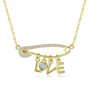 

Vintage 100% 925 Sterling Silver Back Needle & Love Letter Clear Zirconia Necklaces Pendant Women Silver Jewelry Scn324