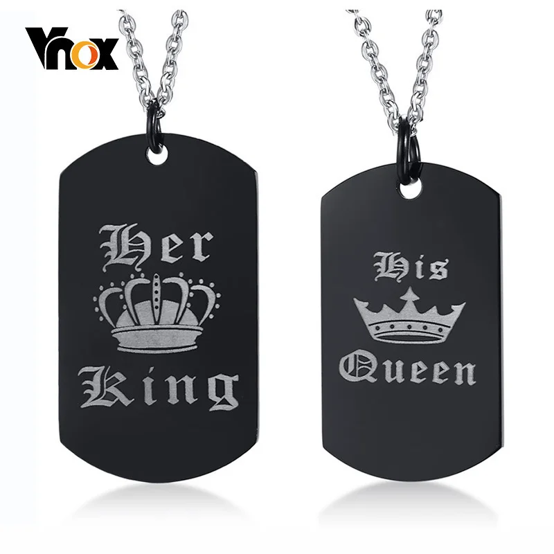 

Vnox Her King and His Queen Pendant Necklace Engraved Crown Charm Love Collar Anniversary Gifts