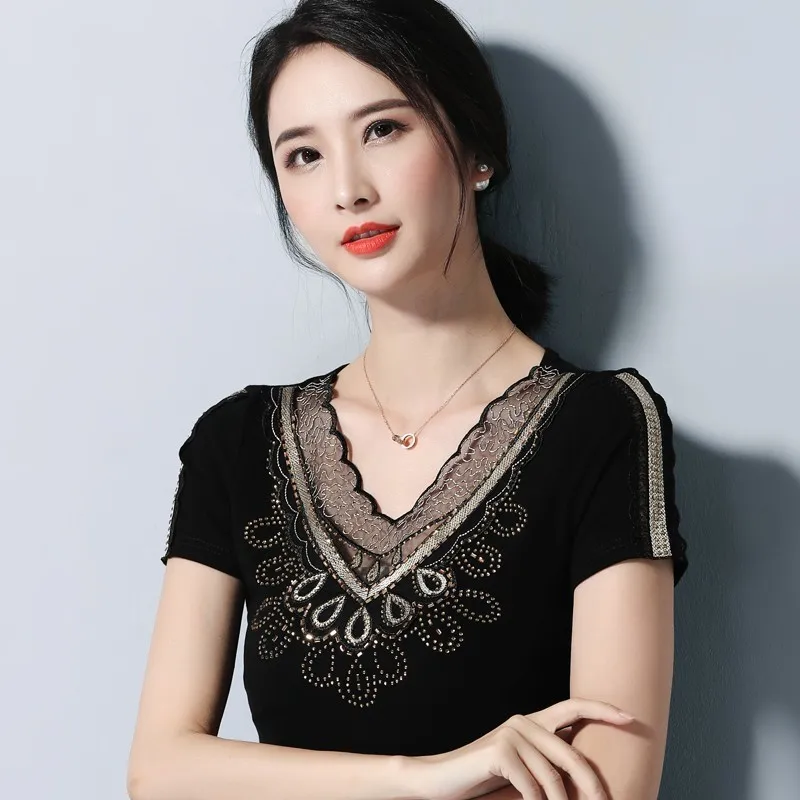 

2019 New Arrival Summer Blouse Women Lace Tops Floral Embroidery Shirts Elegant Casual Short Sleeve Loose Blusas Femininas