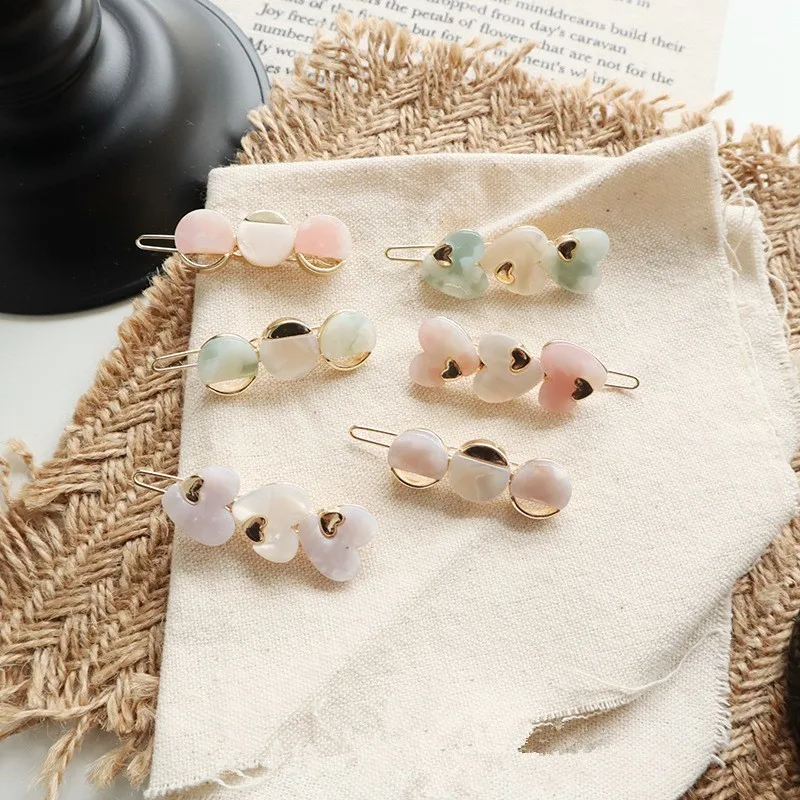 

Korea Cute Acetic Acid Hairclips Love Heart Round Shape Hairpins Metal Macaron Color Hair Clips Hair Accessories for Women