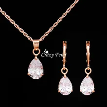 Модные свадебные ювелирные наборы, ожерелье, серьги, розовое золото, женское ожерелье с подвеской в виде сердца, CZ кристалл