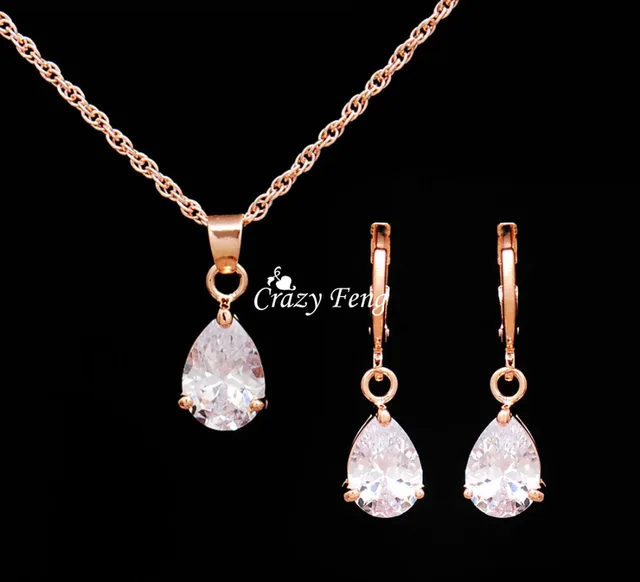 Trendy Free Shipping Wedding Jewelry Sets Necklace Earrings Rose Trendy Free Shipping Wedding Jewelry Sets Necklace Earrings Rose Gold Color Women Heart Pendant Cz