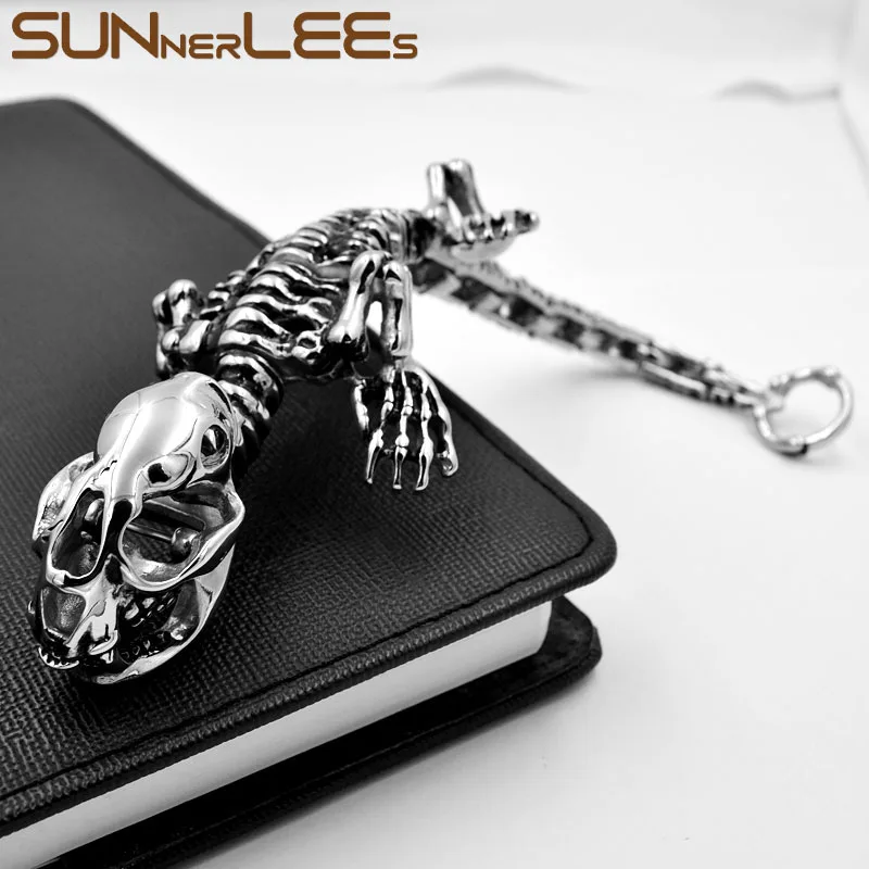 SUNNERLEES модные украшения 316L браслет из нержавеющей стали крутой панк динозавр кости звено цепи для мужчин подарок для мальчика SSB01