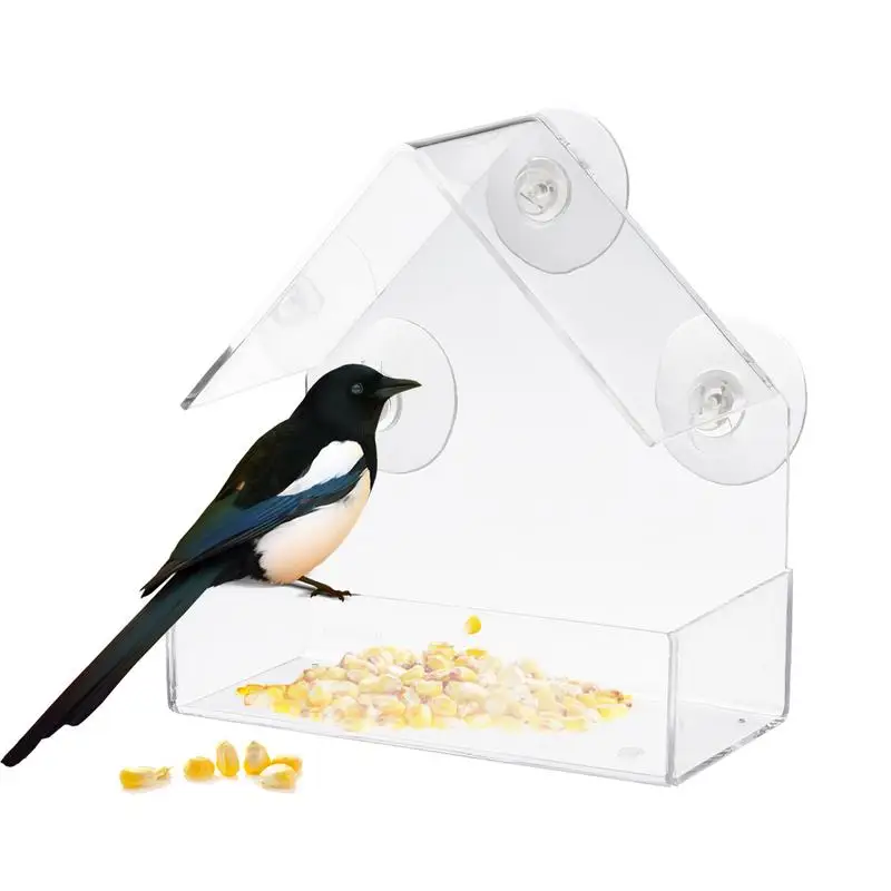 

Window Bird Feeder Innovative Adsorption House Shape Feeding Tool Transparent Acrylic Windproof Design Close Observation