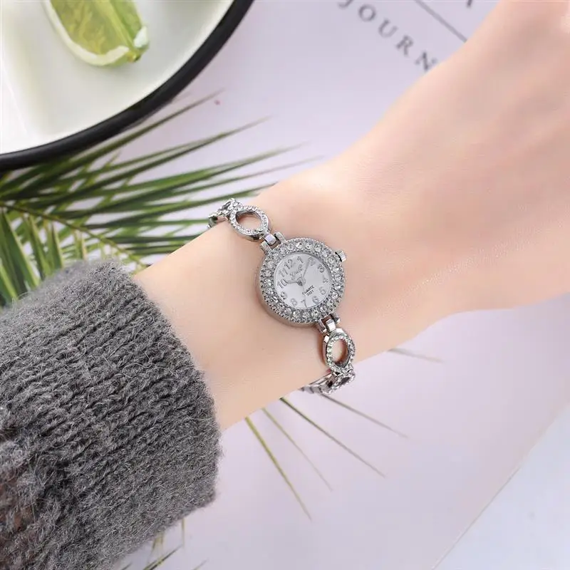 Женские часы с бриллиантовым браслетом, аналоговые кварцевые наручные часы из нержавеющей стали, часы из серебристого розового золота роскошные женские часы