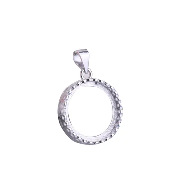 

925 Sterling SIlver Semi Mount Pendant Women Party Fine Jewelry for 15x15mm Round Cabochon Amber Agate Lapis Lazuli Setting