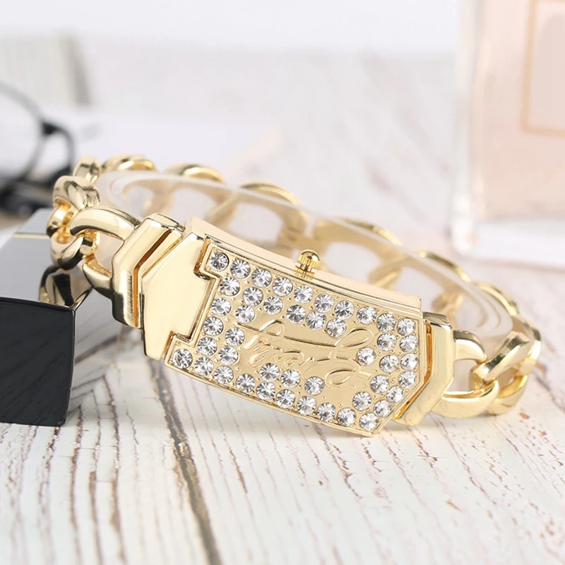 Новая мода встраивать Кристалл Алмаз Роскошные серебряные квадратные откидная крышка женские часы браслет золотые часы feminino horloges vrouwen