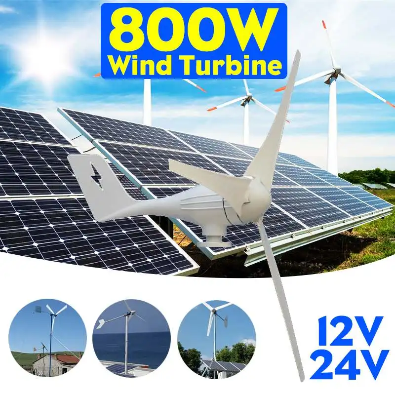 

800W 12 V 24 Volt 3 Nylon Fiber Blades Horizontal Wind Turbines Generator Power Supply Windmill Energy Charger Voltage Kit Home