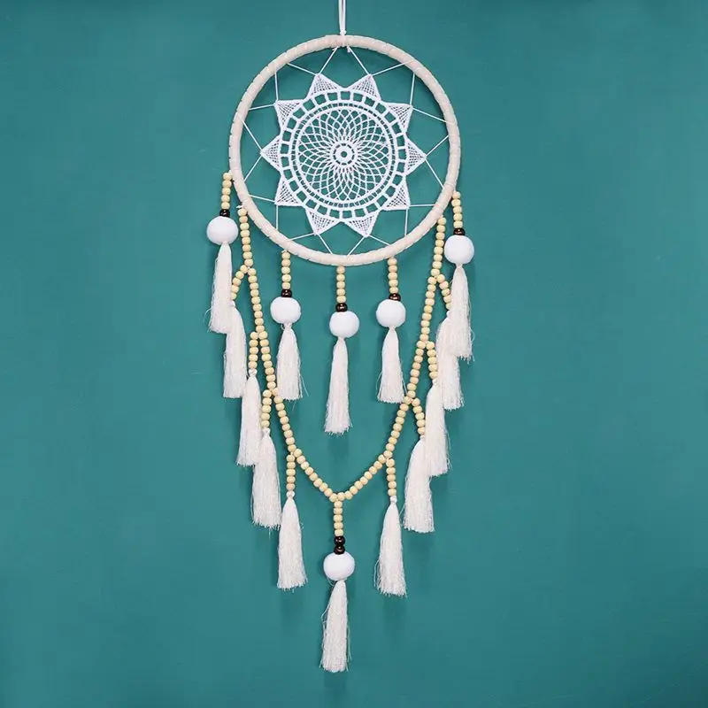 

Macrame Wall Hanging Dream Catcher Large Natural Hairball (Beads with tassel)