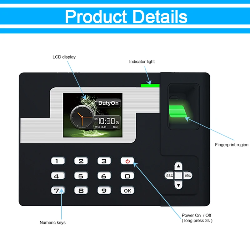 OULET Biometric Fingerprint Reader Attendance System TCPIP USB Access Control Clock Employees Device Fingerprint Time Attendance