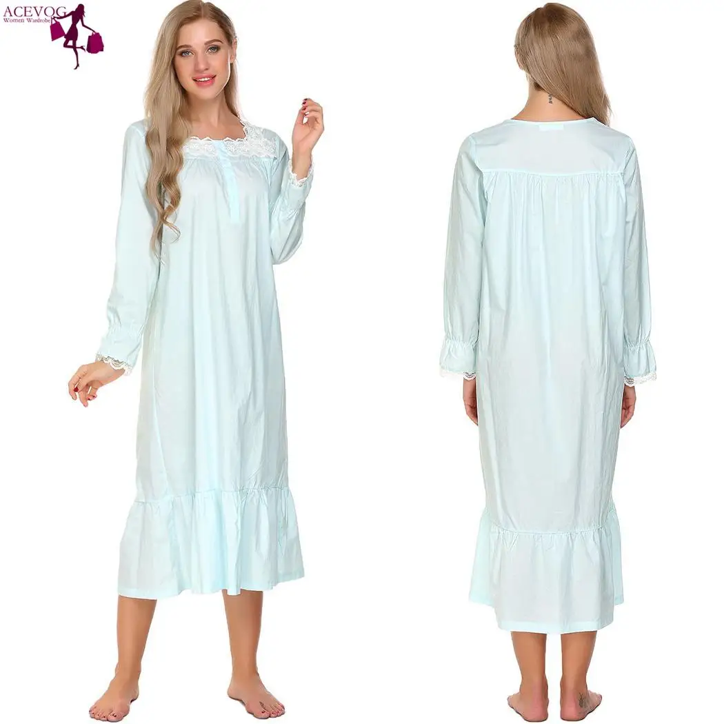 

Ruffled Dress Womens Nightdress Hem Sleeve Sleepwear Patchwork Lace Long Nightwear Loose Sleepwear Nightgown Victorian