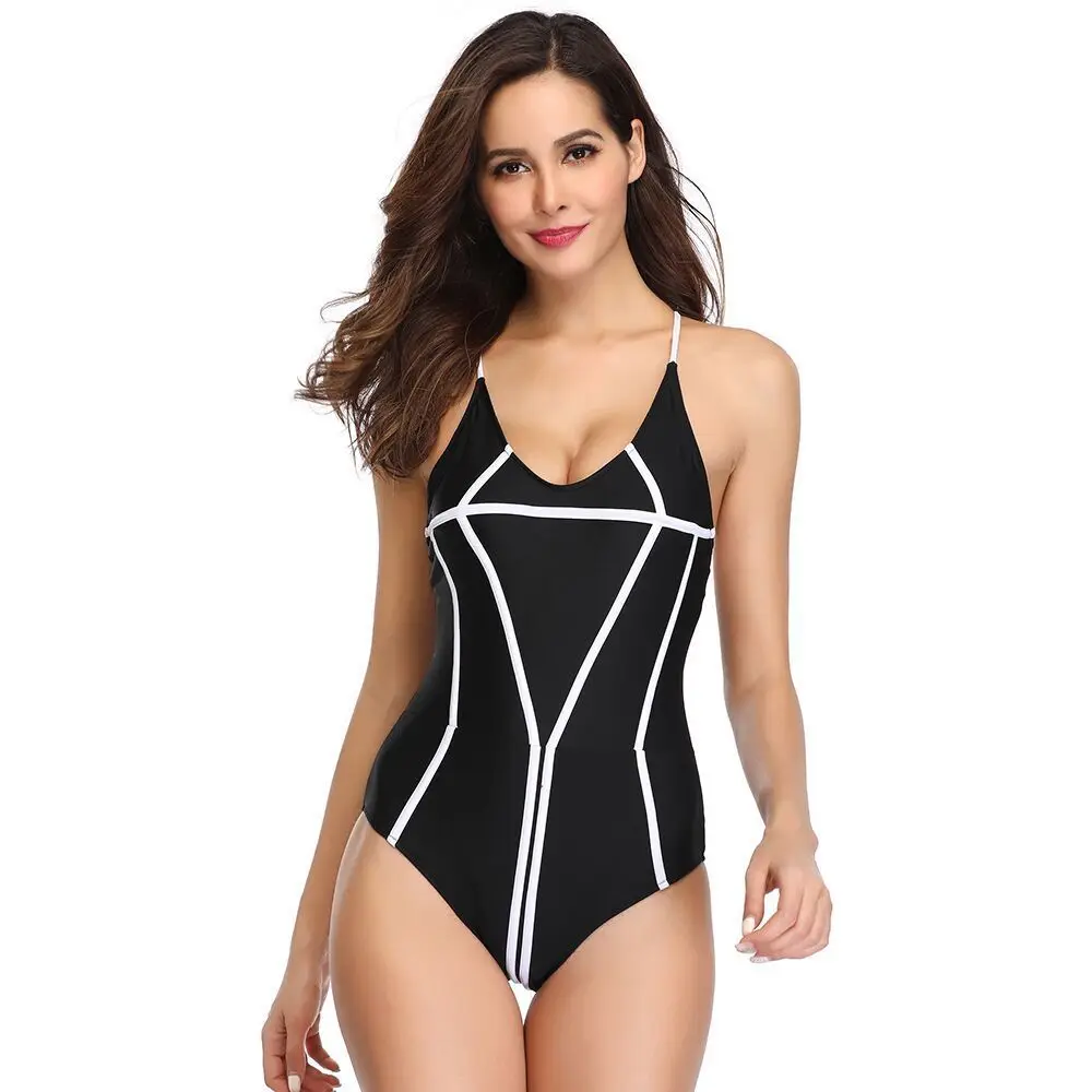 

Geometric One Piece Bathing Suits For Women Push Up Swimsuit Bather 1 Piece Swimming Suit Woman 2019 Female Swimwear Fused