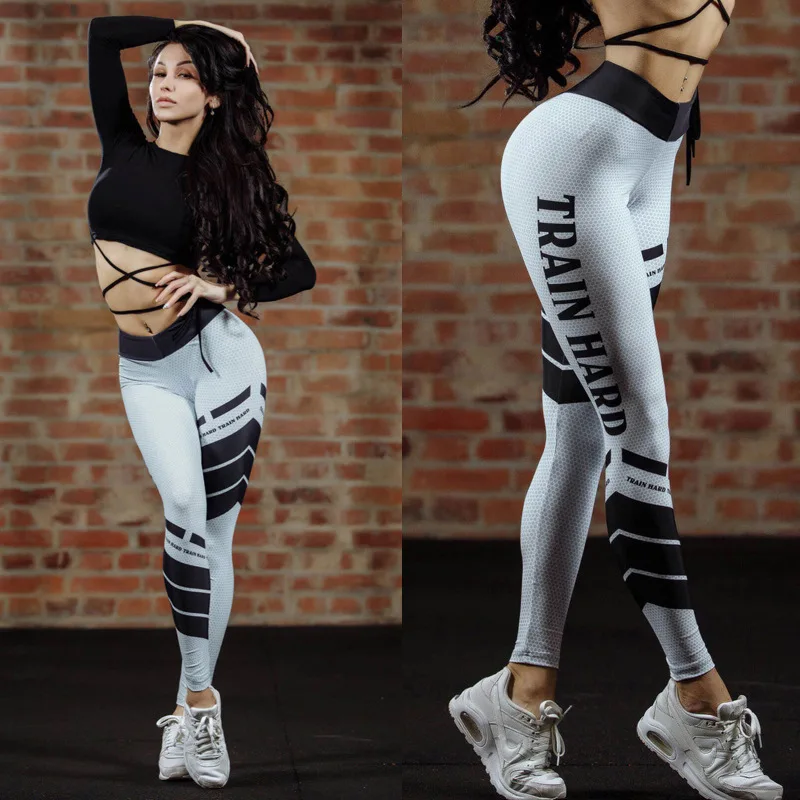 Пикантные пятнистые Письмо печати спортивные штаны Леггинсы для женщин для тренировки Полиэстер Фитнес Высокая талия эластич