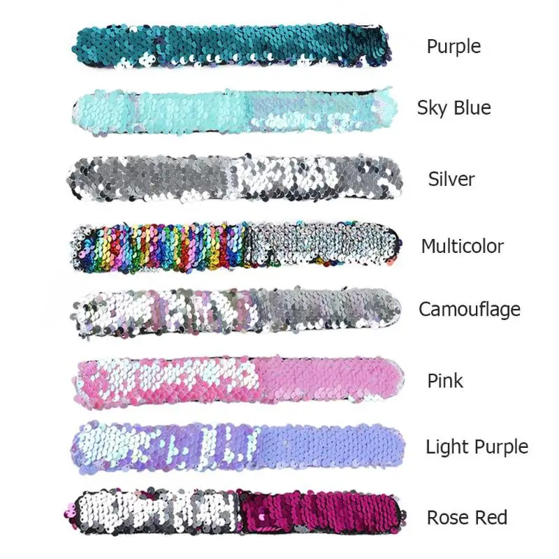 

8 Color Sequin Bracelets Glitter Wristband Headband Kids Party Wrist Kids Beach Party Decor Gift Steel Sheet + Flannel + Sequins