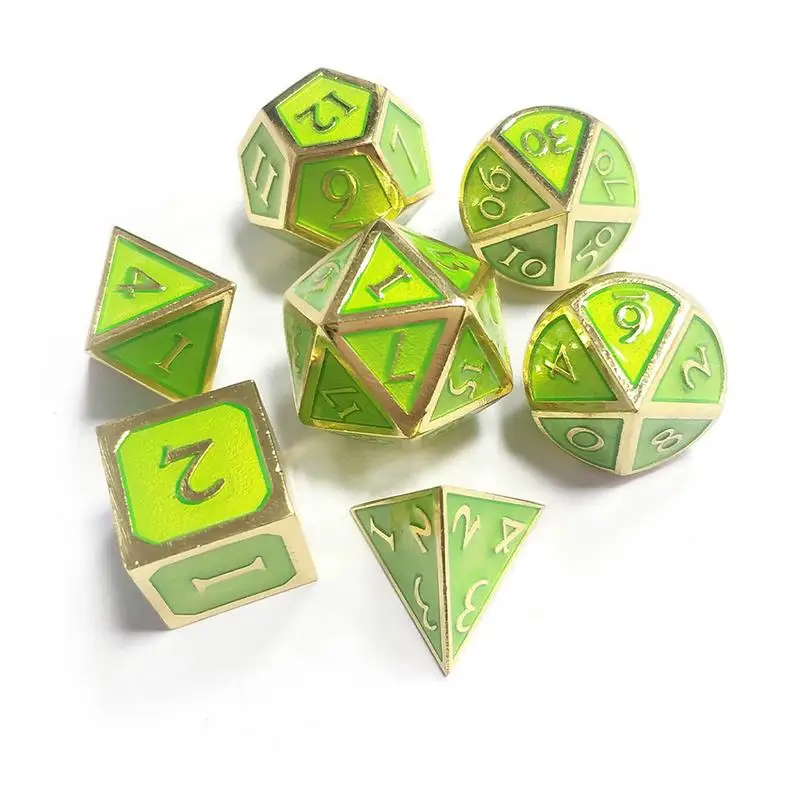 7 قطعة الرجعية المعادن نرد متعدد الأوجه متعدد جانب RPG D & D الزنزانات التنينات بولي مجلس الجدول لعبة الترفيه الألعاب البلاستيك مكعبات