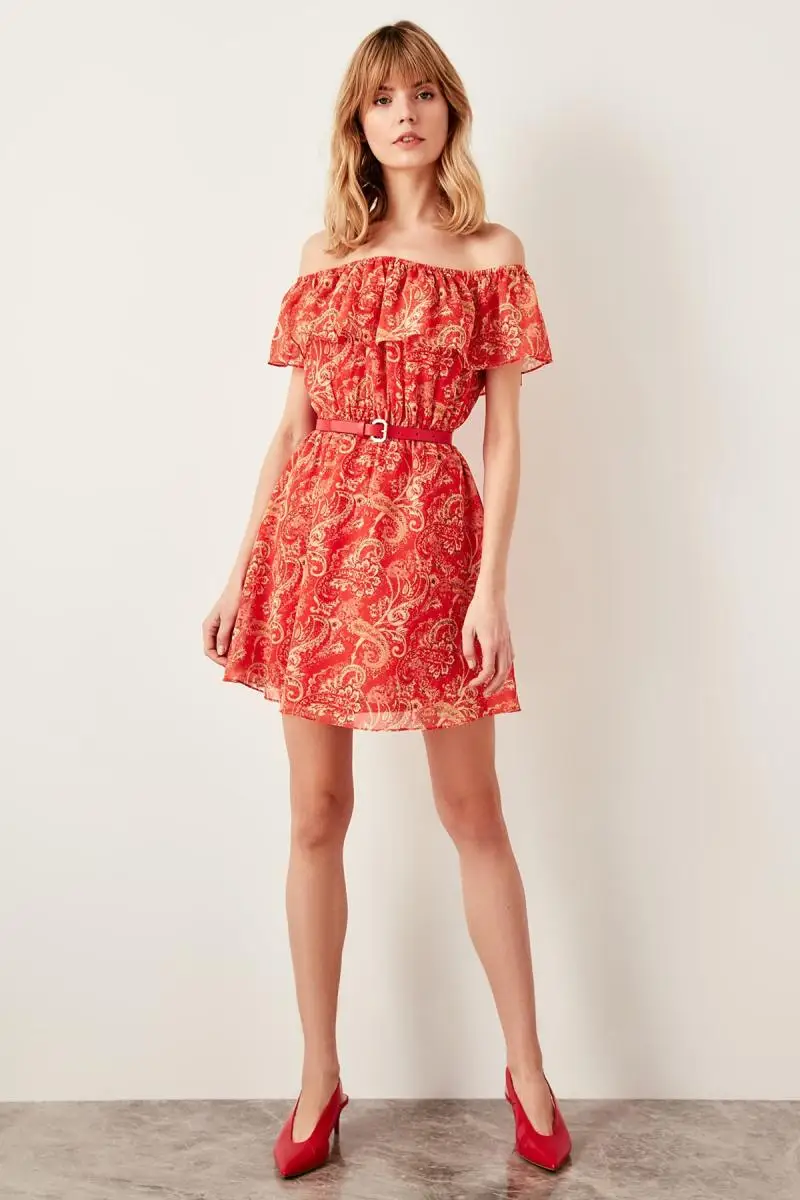 Trendyol оранжевое платье с рисунком TWOSS19LJ0141 | Женская одежда