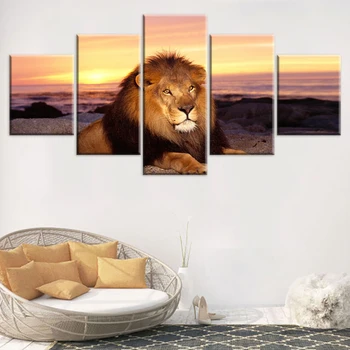 

Canvas Paintings For Living Room Home Decor HD Prints 5 Piece/Pcs Animal Lion Pictures King Of Beasts Poster Wall Art Framework