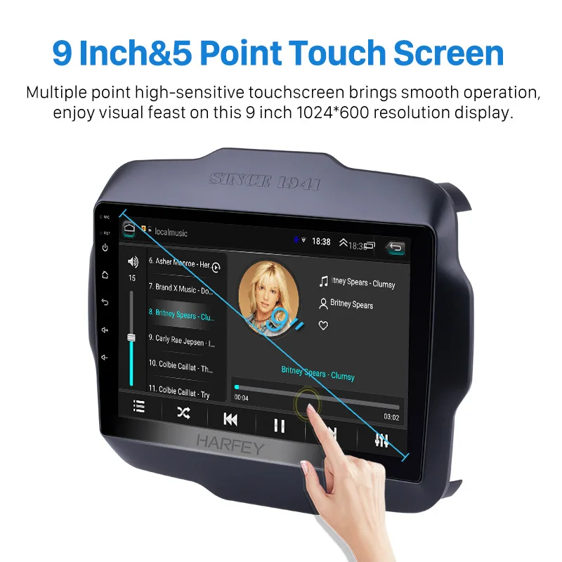 Cheap Harfey Car Multimedia Player for 2016 Jeep Renegade 9 inch Touchscreen Android 8.1 GPS Navi Radio with Mirror Link WIFI Music 2