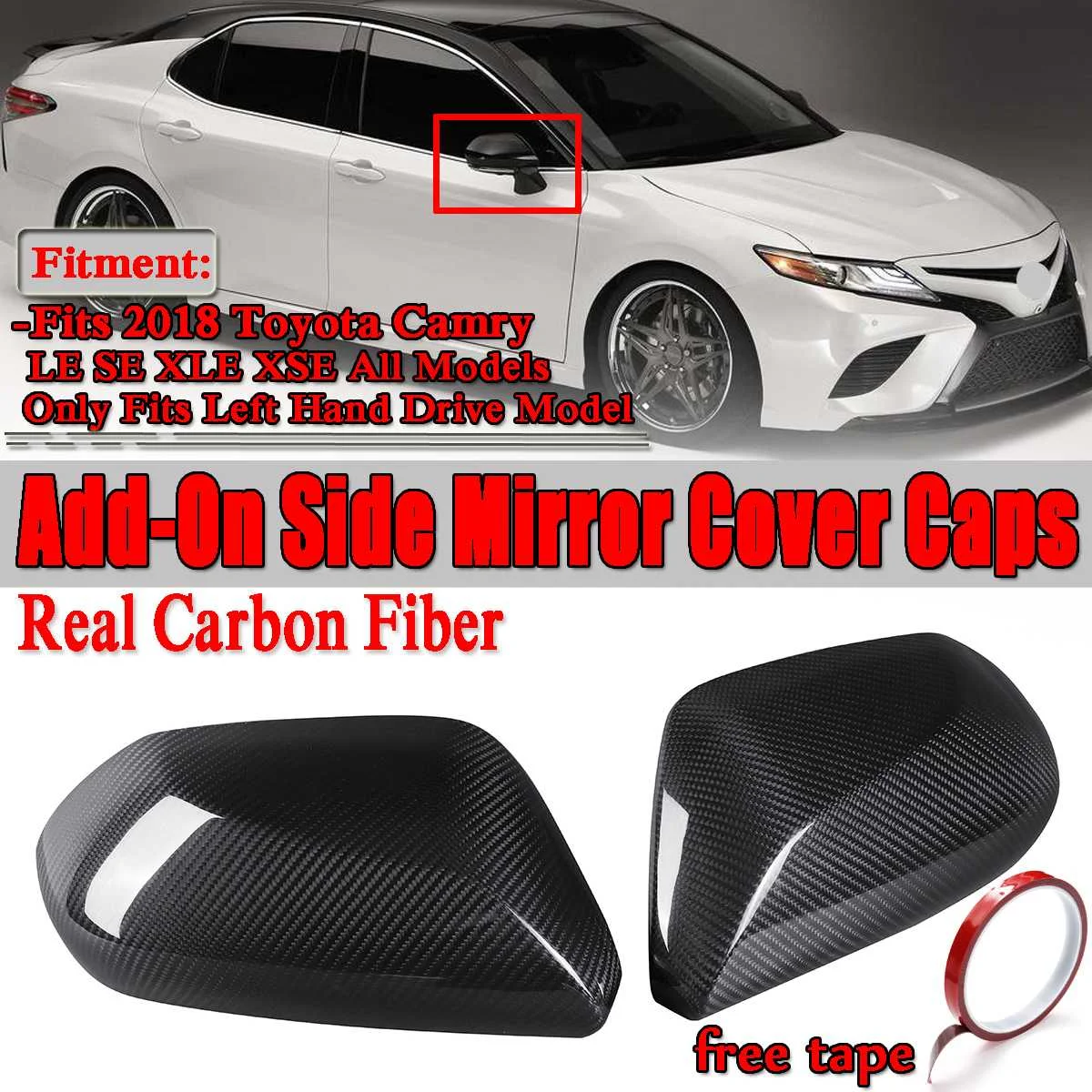 

1 Pair Real Carbon Fiber Add-On Car Side View Rearview Mirror Cover Caps Trim Sticker Fits For Toyota Camry LE SE XLE XSE 2018