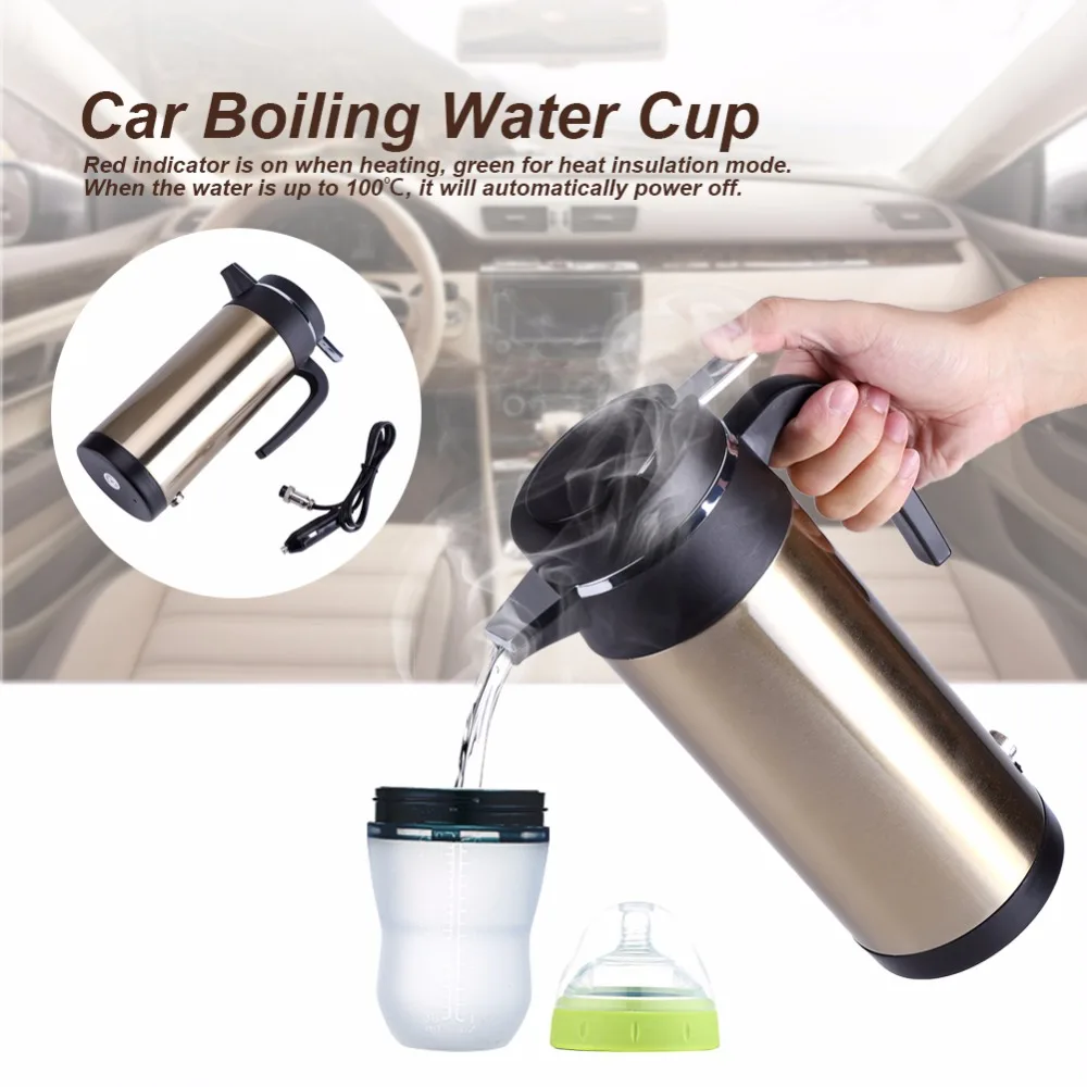800mL 12V Car Heating Cup Car Stainless Steel Automatic Boiling Water Cup for Car Travel