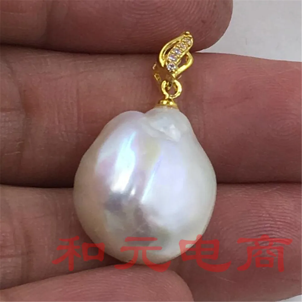 

Party flawless natural hand-made Luxury 15-16MM baroque south sea pearl pendant GOLD earbob Gold hooks creamy aurora AAA