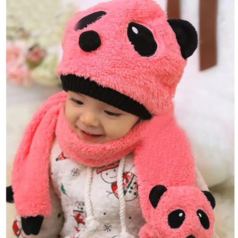

Autumn Winter Warm Baby Hat Cute Cartoon Panda Hats+Scarf Crochet Beanie Caps Toddler Infant Children Baby Hat