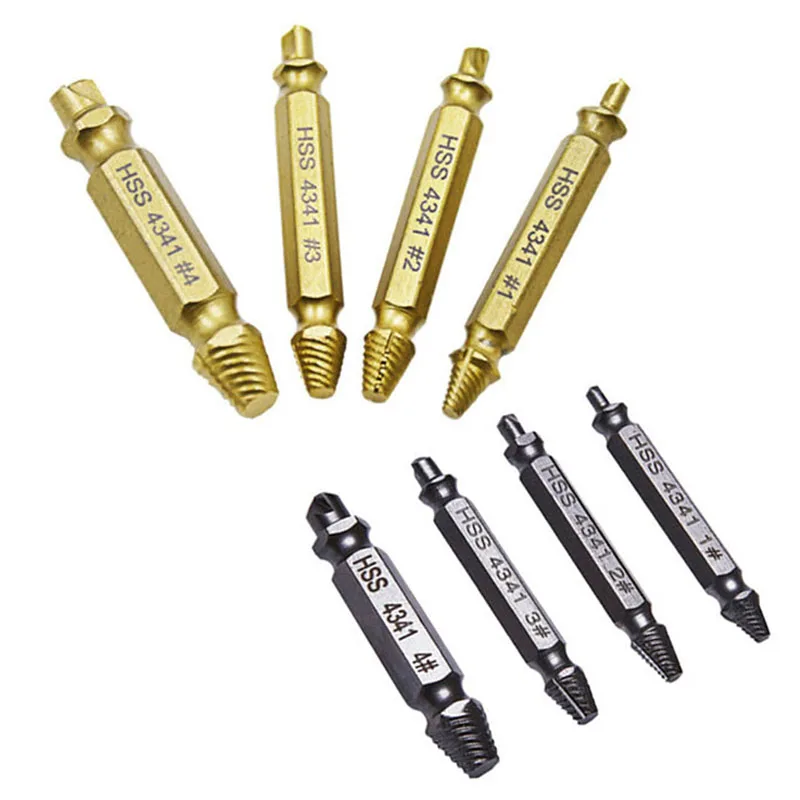 

8Pcs Brushed Screw Extractor Set Broken Screw Puller HSS4341 Silver & Gold Suitable For Any Drill Bit And Screws Of Any Size