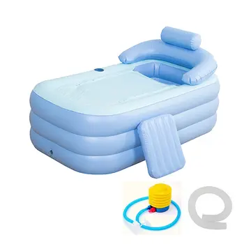

160 *84* 64cm Blue Large Size Inflatable Bath Bathtub SPA PVC Folding Portable For Adults With Air Pump Household Inflatable Tub
