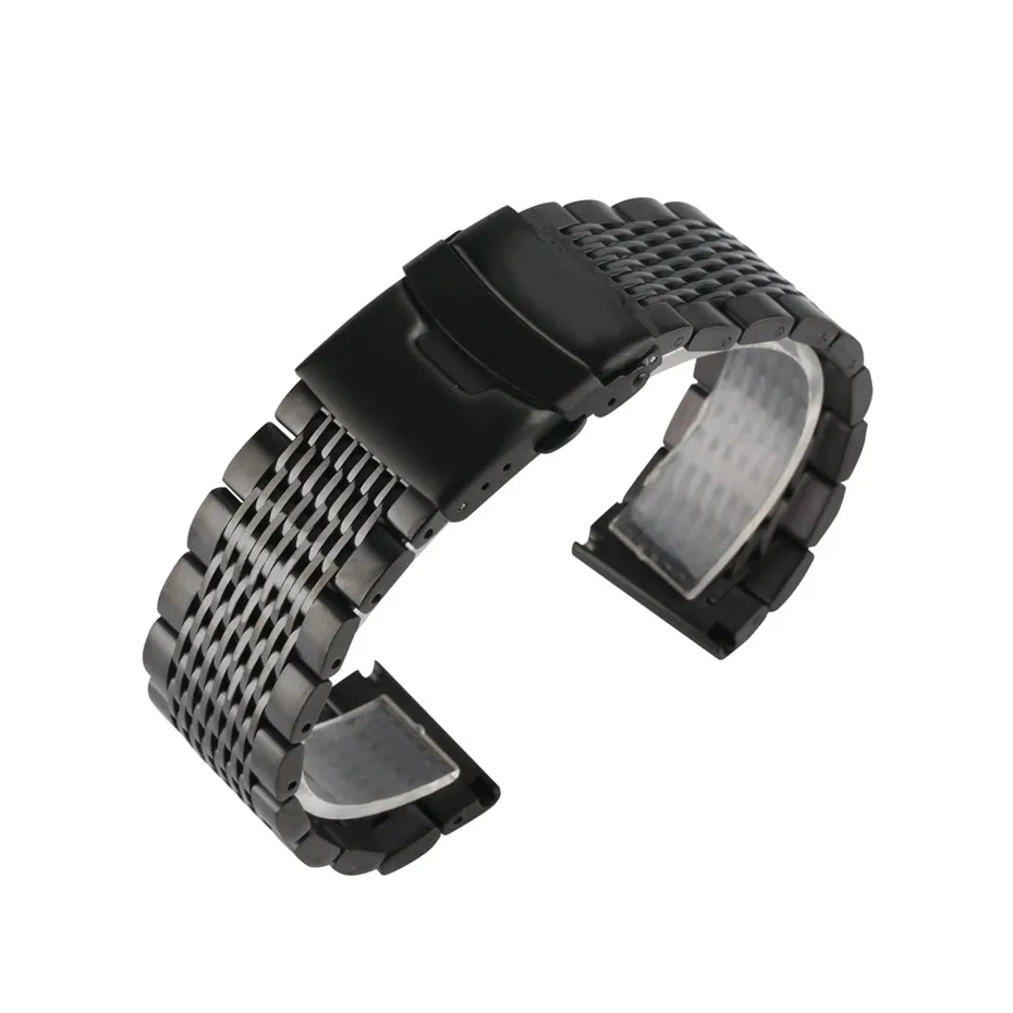 Нержавеющая сталь 22 мм черный/серебристый Одноцветный ремешок для часов для мужчин часы Металлические ремешки Браслет замена для часов Часы люксовый