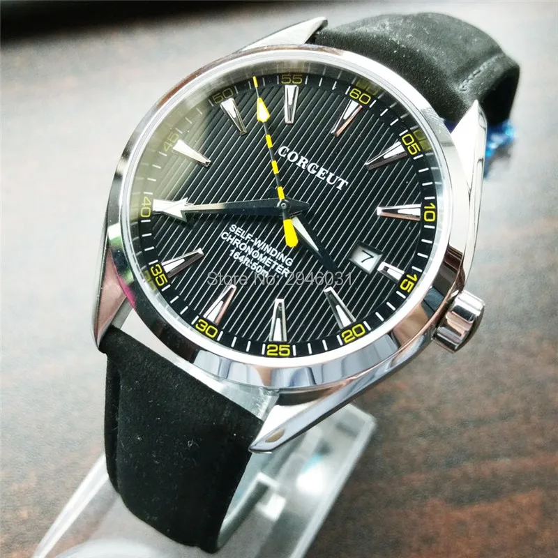 

Corgeut Black Sapphire crystal Automatic Movement mens date Watch 2751