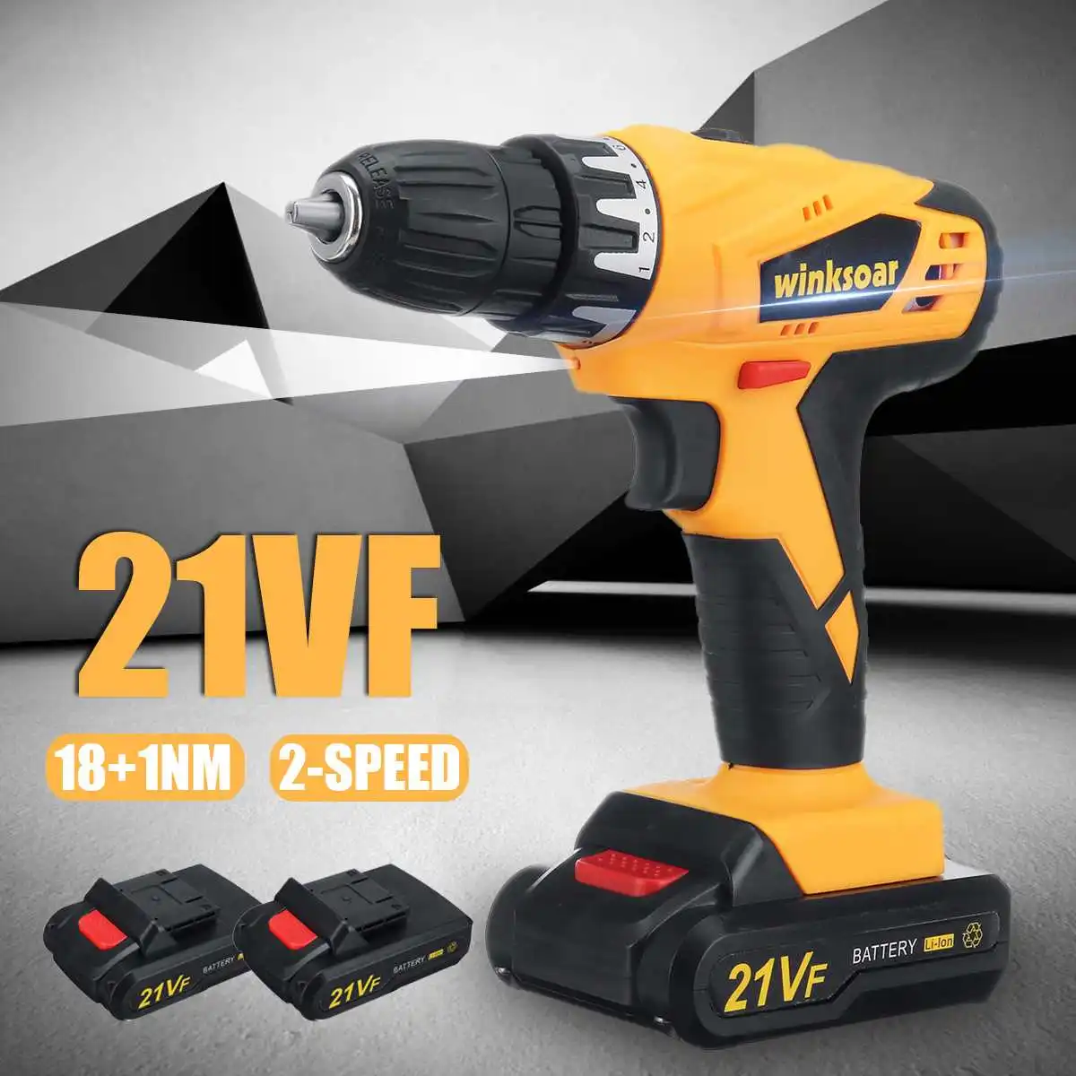 

21VF Electric Cordless Power Drill Double Speed Screwdriver 18+1 Torque W/1 or 2 Li-Ion Battery Rechargeable Electric Drill Tool
