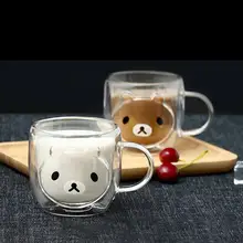 Двойные кофейные кружки в форме медведя с ручкой, чашки для напитков, изоляционные стеклянные чашки с двойными стенками, креативный подарок, посуда для напитков