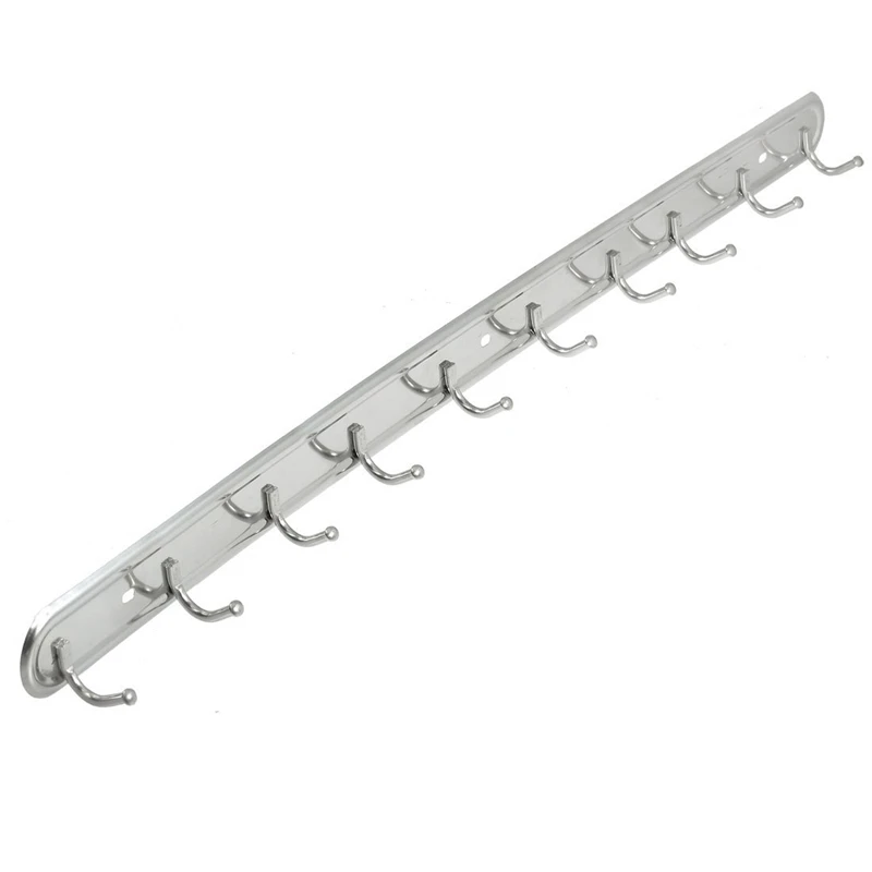 

24" Long Wall Mount Stainless Steel 10 Hangers Hook for Towl Bag Clothes
