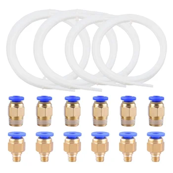 

4 Pieces Ptfe Teflon Tube (2Pcs 1 Meter And 2Pcs 2 Meters) With 6 Pieces Pc4-M6 Quick Fitting + 6 Pieces Pc4-M10 Quick Fitting