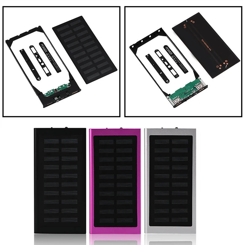5V 2A Solar LED Portable Dual USB Power Bank 5x18650 External Battery Charger DIY Box