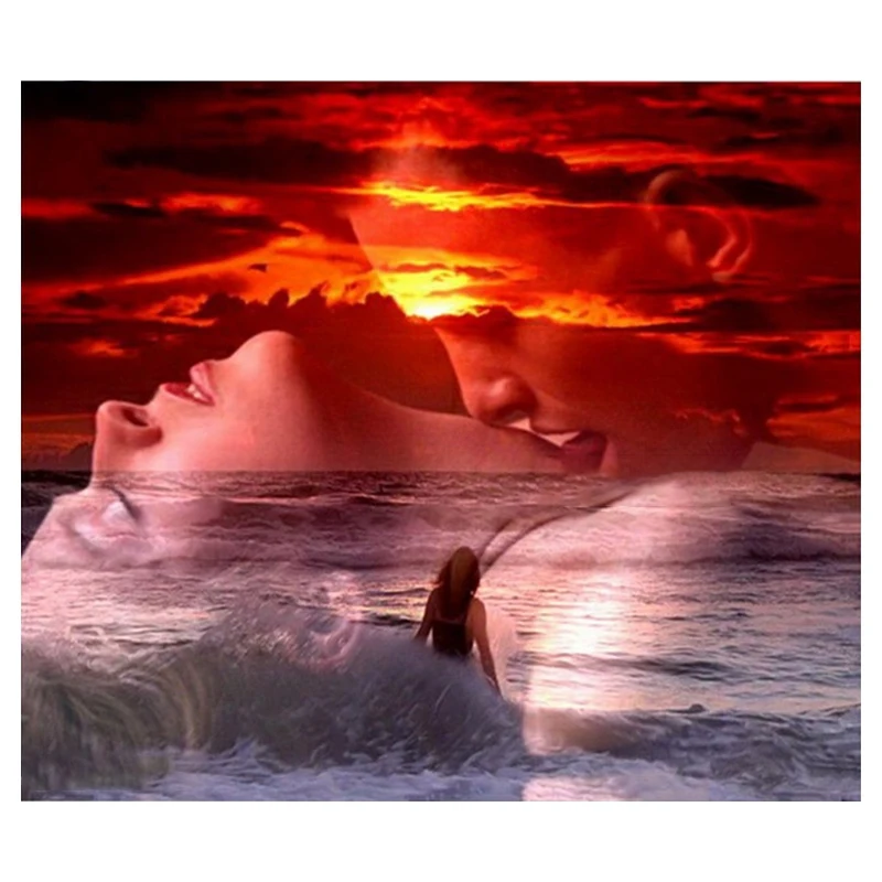 

Full Rhinestone Embroidery,Sea Sunrise Couple,Diamond Painting Cross Stitch"Romantic Kiss"Diamond Wedding Decoration