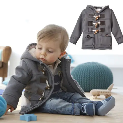 Cool Baby Boy Winter Retro Coats Duffle Fleece Warm Hooded Jacket