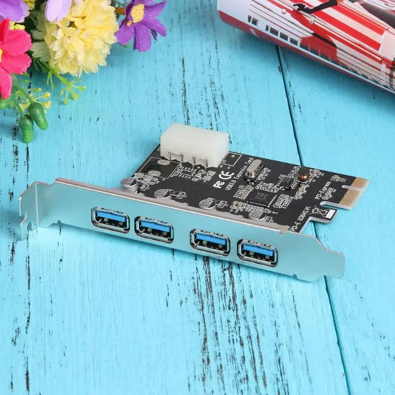 USB3.0 карта расширения 4 порта PCI E к компьютерная 4Pin соединительный узел для