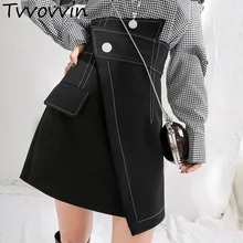 Осенняя мода, ассиметричный, с высокой талией, мини-юбка, подходит ко всему, Женская юбка с фальш-карманами, Осень-зима, сексуальная юбка E146