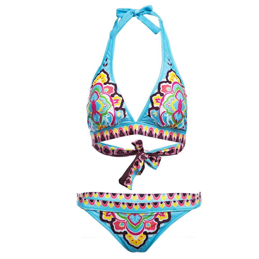 

Big Promotion Retro Style Printed Bikini Set Halter Low Waist Bikini bowkont Swimwear Women Summer Beach Wear Biquini