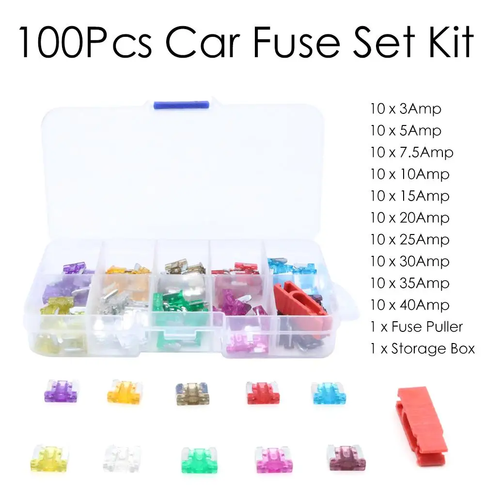 

100Pcs Assorted Car Truck Mini Low Profile Fuse Micro Blade Fuse Set Kit Micro Mini CAR Insurance Film Auto Replacement Parts