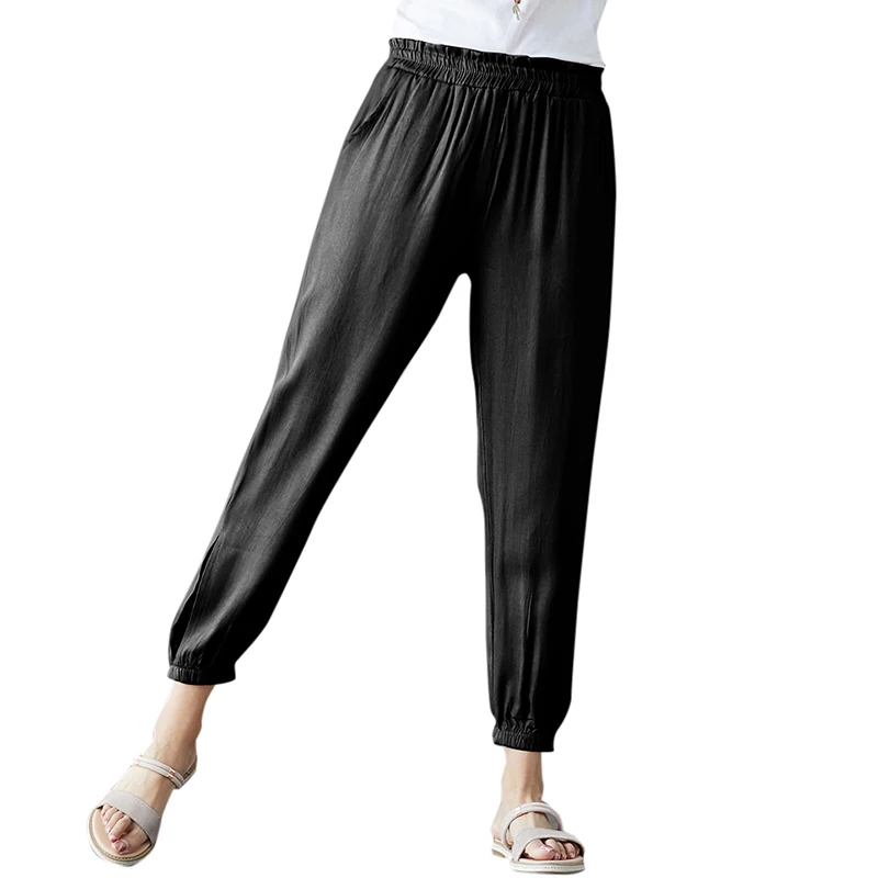 

New Summer Women Pants Sports Pants For Women Casual Harem Pants Solid Color Elastic Mid Waist Side Pockets Hip Trousers Women