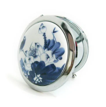 50 шт. белый и синий фарфор Карманное зеркальце компактное сложенное портативное маленькое круглое зеркало ручное косметическое металлическое