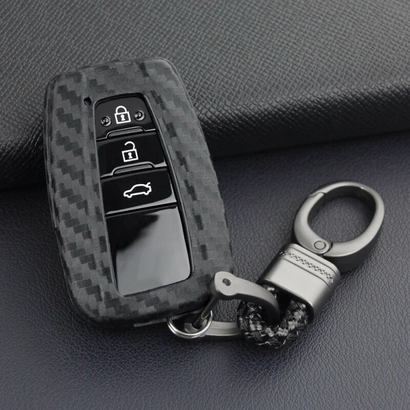 

For Toyota Camry CHR Avalon RAV4 Cover Case Holder Carbon Fiber Key Fob Chain