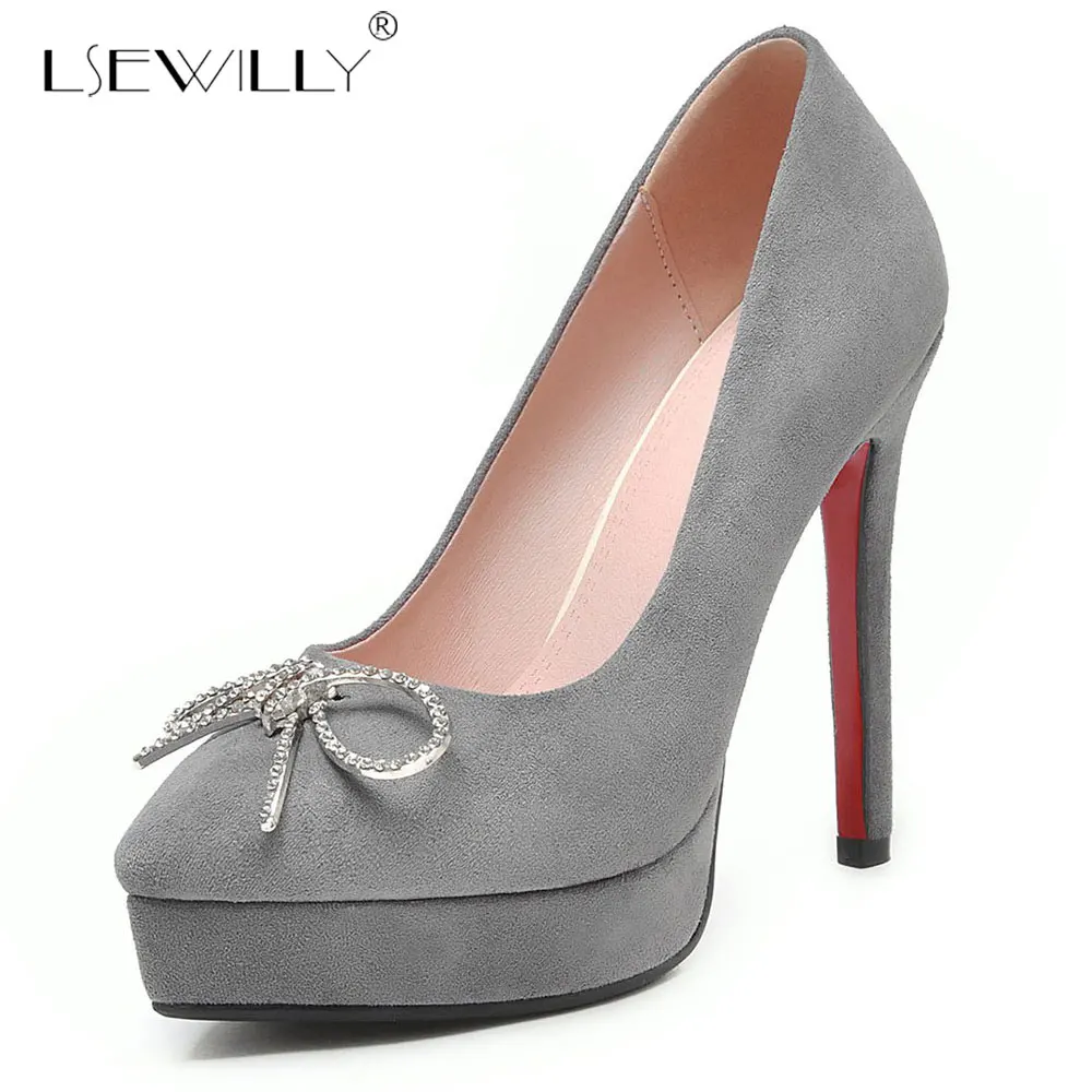 

Lsewilly Women's pumps High thin heel Bowtie shoes Platform Pointed toe Slip on Shallow Office Lady Shoes Big size 33-43 E762