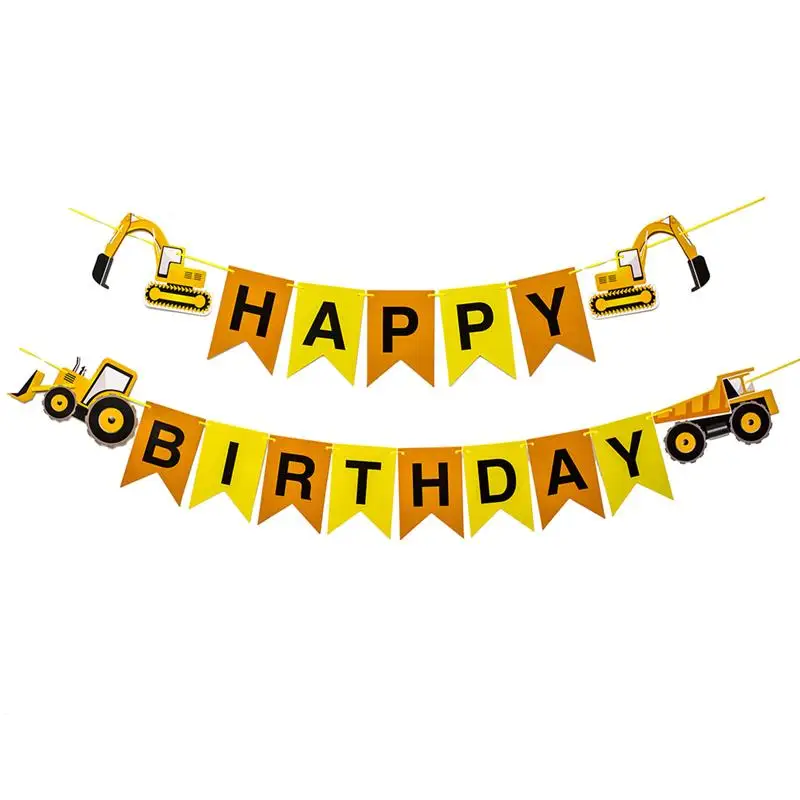 

1pcs Excavator Beautiful Creative Hanging Banner Decor Banner Happy Birthday Banner for Baby Kid Child