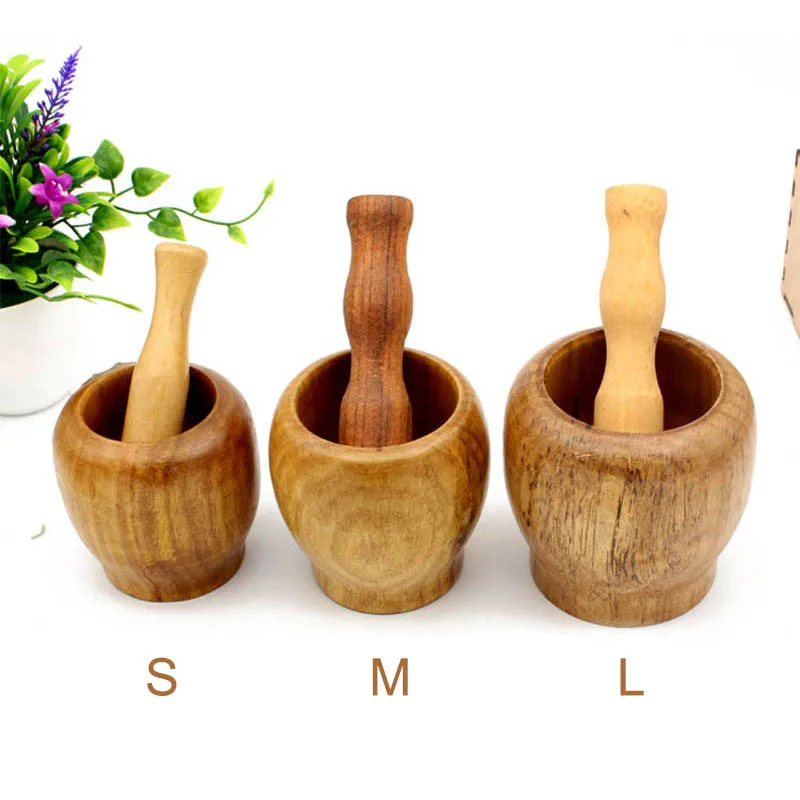 

1 Set Wood Portable Daosuan Device Non-skid Garlic Pugging Pot Mortar and Pestle Set Multifunctional Garlic Press Pedestal Bowl