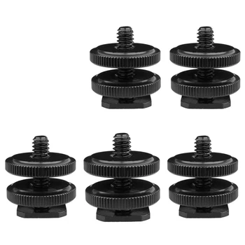 

5 Pack 1/4 inch Flash Hot Shoe Mount Adapter to Tripod Screw Converter Adapters with Double Nuts for DSLR Camera Rig Monitor L